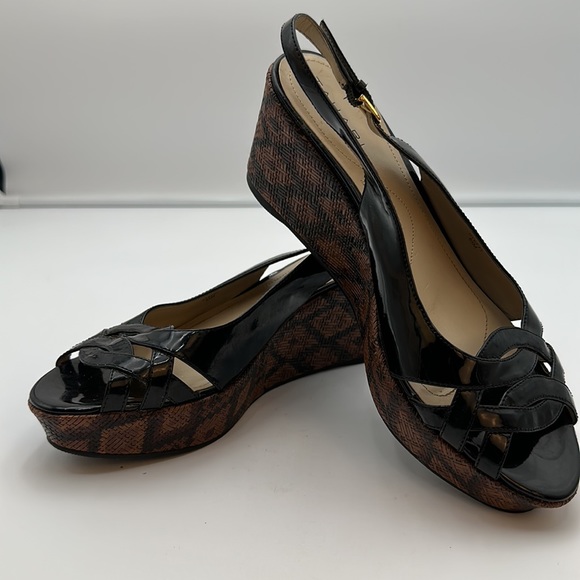 TAHARI Steffi Open-Toe Cut-Out Slingback Heels Platform Black Patent Leather - Picture 16 of 16